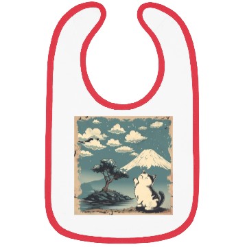 Discover Mt. Fuji Kitten Papyrus Scroll Retro Japanese Art Bibs