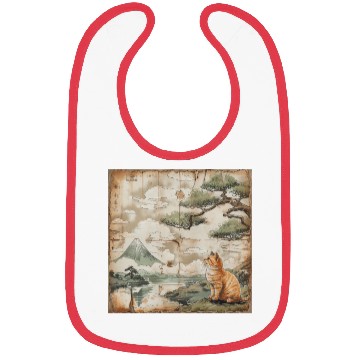 Discover Mt. Fuji Kitten Papyrus Scroll Retro Japanese Art Bibs