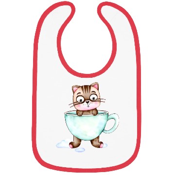 Discover Surprised Silly Cat Wearing Coffee Cup Bibs