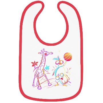 Discover Neon Showdown: Giraffe & Bird's Basketball Duel Bibs