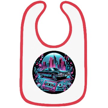 Discover Retro Vintage Car & Cassette Tape Neon Design Bibs