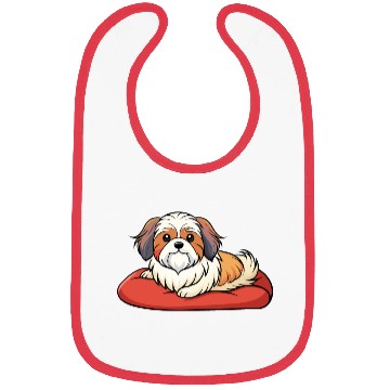 Discover Contented Shih Tzu Lounging on Plush Pillow Bibs
