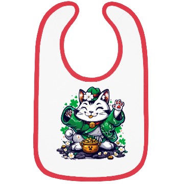 Discover Kawaii St Patricks Day Cat With a Pot Of Gold Bibs