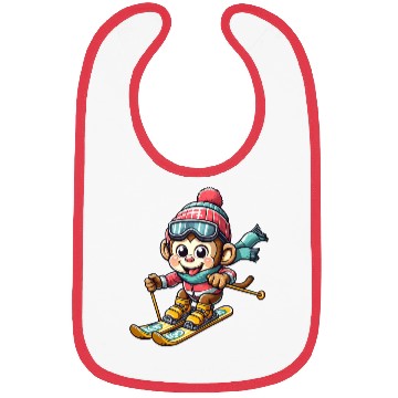 Discover Monkey Chimpanzee Skier Winter Vacation Design Bibs