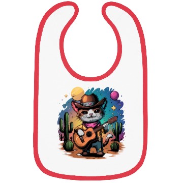 Discover funny cowboy cat with guitar Bibs