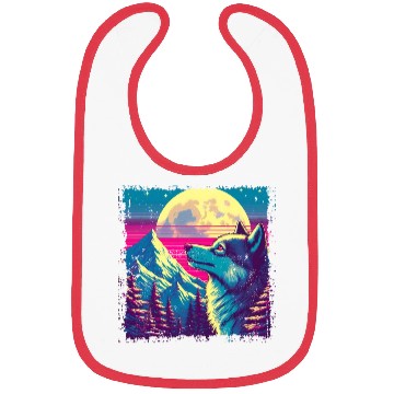 Discover Retro Wolf Gazing at the Moon Bibs