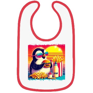 Discover Vintage Penguin in Retro Sunset Dining Bibs