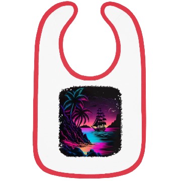 Discover Retro Sunset Sailboat Tropical Beach For a Bibs