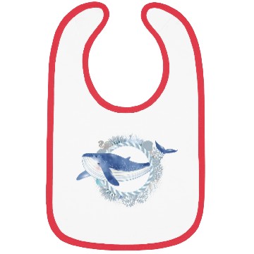 Discover blue whale fish in coral reef in watercolor style Bibs