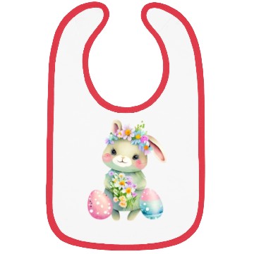 Discover Cute Easter Bunny with Flowers. Watercolor Bibs