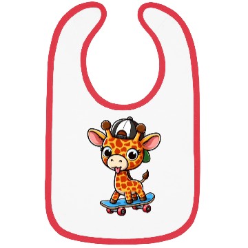 Discover Cheeky Skater Giraffe on Skateboard Bibs