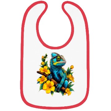 Discover Chameleon on a Branch Surrounded by Flowers Bibs