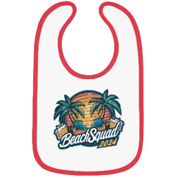 Discover Beach Squad 2024 Tropical Sunset and Palm Trees Bibs