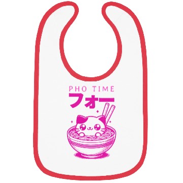Discover Pho Time Pink Cute Kitten in a Bowl Bibs