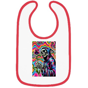 Discover Psychedelic Grim Reaper Holding Sweet Pea Flower Bibs