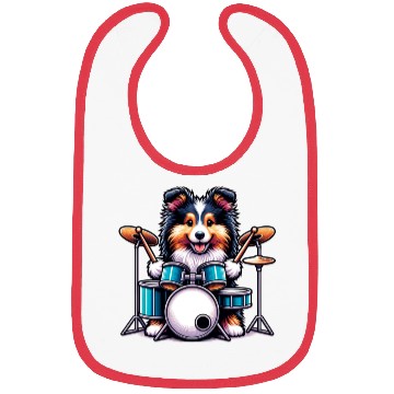 Discover Cool Sheltie Puppy Drummer Design Bibs