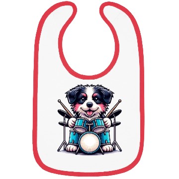 Discover Cool Border Collie Drummer Puppy Design Bibs