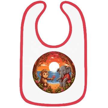 Discover Monkey Gifting Flower to Shy Elephant Bibs