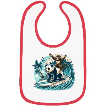 Discover Monkey Riding Panda Surfing Wave Bibs