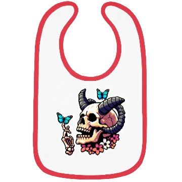 Discover Pixel Art Horned Skull enjoy the butterflies Bibs