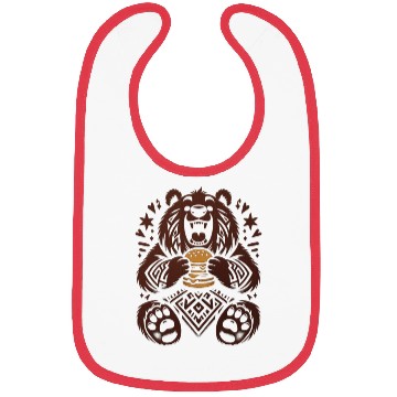 Discover Cute Grizzly with Hamburger, Brown Bibs