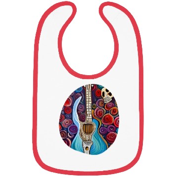 Discover Blue Electric Guitar, Skull and Roses Bibs