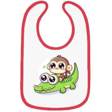 Discover Cute monkey rides crocodile Bibs