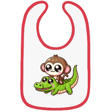 Discover Cute monkey rides crocodile Bibs