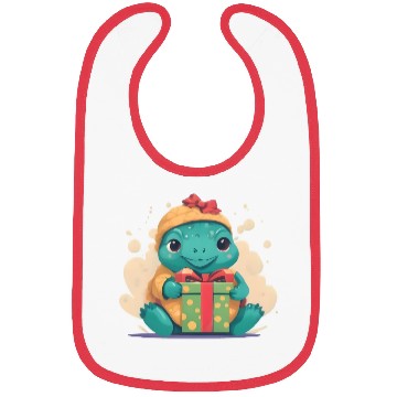 Discover Cute Little Green Turtle Holding a Gift Bibs