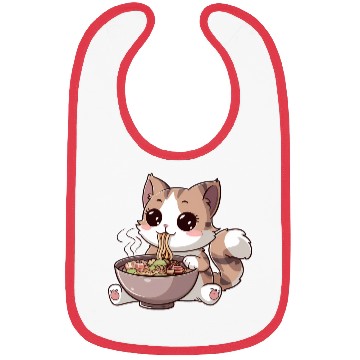 Discover Kawaii Cat Eating Ramen Bibs