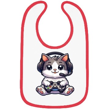 Discover Cute Gaming Cat Playing Console Video Game Bibs