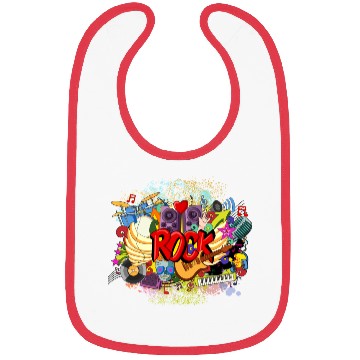 Discover Vector Rock n Roll Theme Guitar Piano Song Drum Bibs