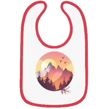 Discover Sunset Mountain Landscape With Flying Birds Bibs