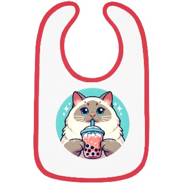 Discover Siamese cat having bubble tea Bibs