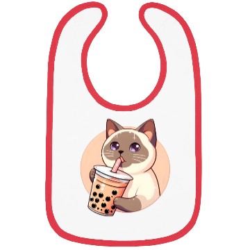 Discover Siamese cat having bubble tea Bibs