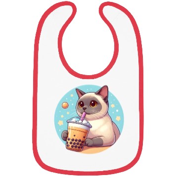 Discover Siamese cat having bubble tea Bibs