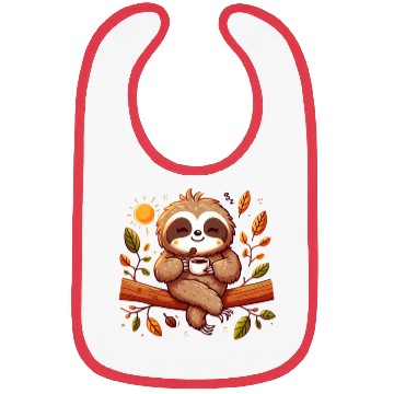 Discover Sloth drinking a cup of coffee Bibs