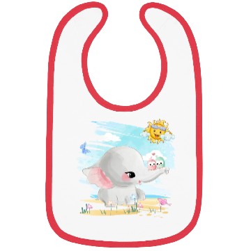 Discover Elephant Walking At Beach With 2 Birds Friends Bibs
