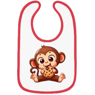 Discover Cute Chimpanzee with Cookie Cartoon Bibs