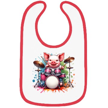 Discover Watercolor Pig Drummer Farm Design Bibs