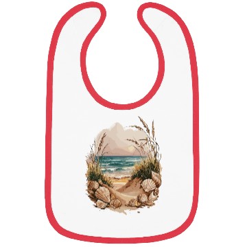 Discover Seashell Beach Scene Serene Ocean Landscape Bibs