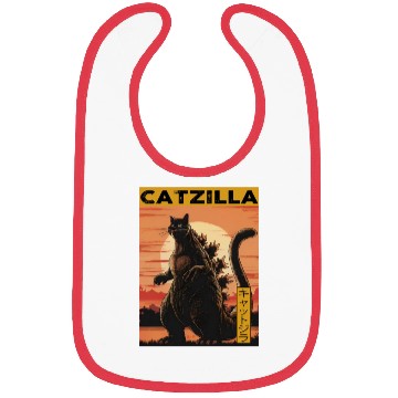 Discover Catzilla Vintage Funny Cute Cat Art Japanese Sunse Bibs