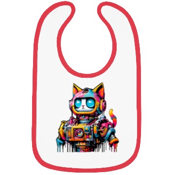 Discover Cat designed as a robot in comic graffiti style Bibs