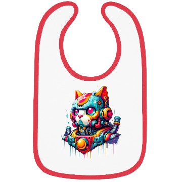 Discover Cat designed as a robot in comic graffiti style Bibs