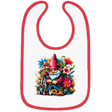 Discover Colorful garden gnome surrounded by flowers Bibs