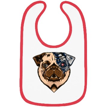 Discover Pug cyborg face dog Bibs