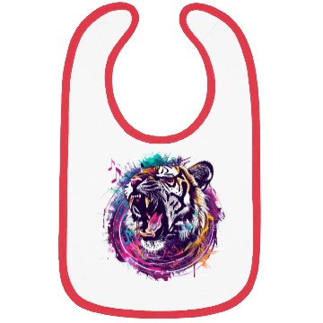 Discover A fierce tiger roaring with musical notes emanatin Bibs