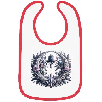 Discover Crescent moon in silver, with crystals and flowers Bibs