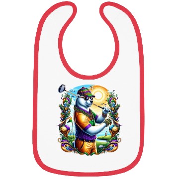 Discover Bear Golfer in Vibrant Mardi Gras Style Bibs