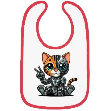 Discover Cute cat robot cyborg mech futuristic Bibs